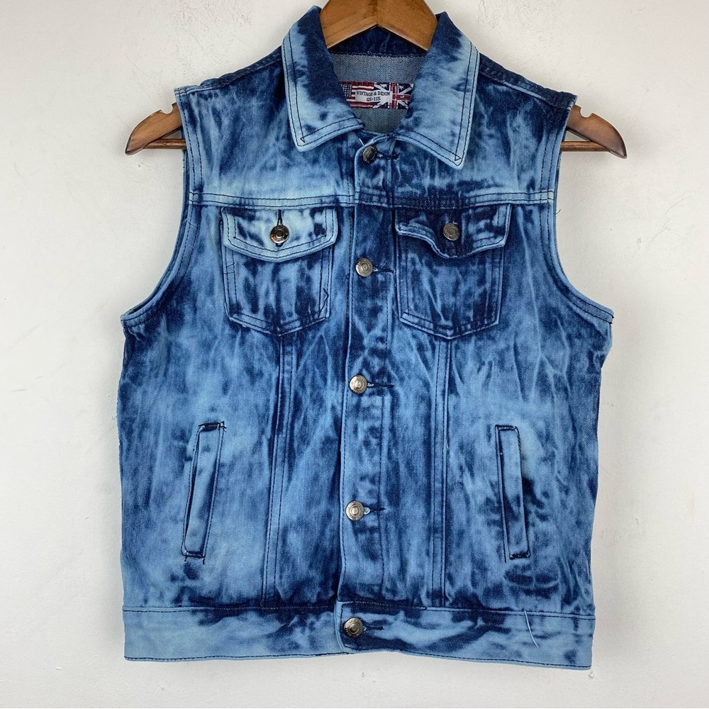 Vintage & Denim GS-115 size Medium Kids Blue Denim Button Up Jean Vest